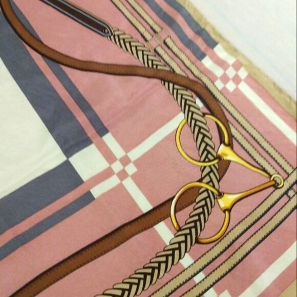 Vintage Silk Scarf Rolled Hem Equestrian Horse Bridle Foulard - Picture 15 of 16